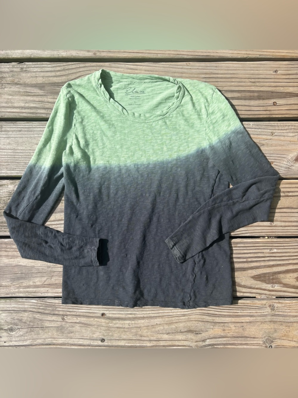 Elan Green and Grey Dip Dye Long Sleeve T-Shirt